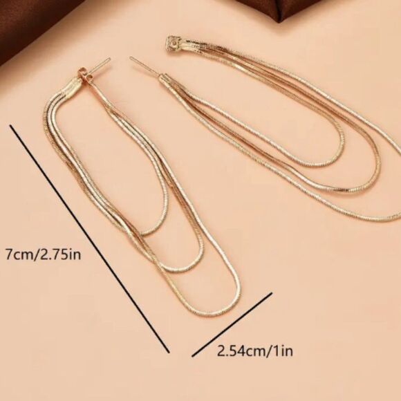 β¨πβ¨ Elegant Classic Golden Multilayer Chain Dangle Earringsββ¨ - Picture 4 of 8